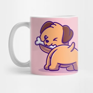 Cute Dog Bites Bone Cartoon Mug